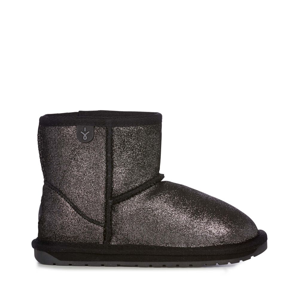 Bottes Emu Wallaby Mini Metallic Enfant Noir | 93521-QDLK