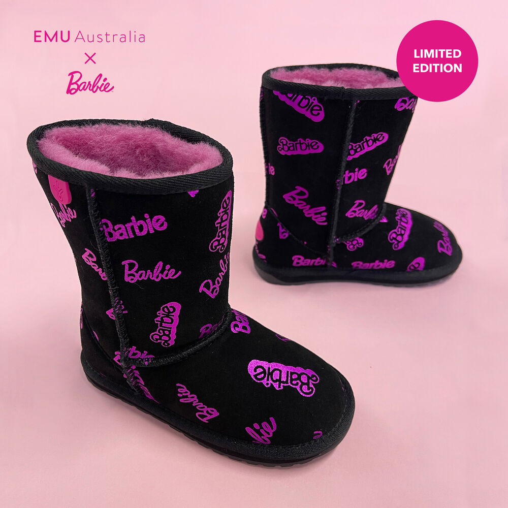 Bottes Emu Barbie™ Wallaby Print Lo Enfant Noir | 26435-RDCW