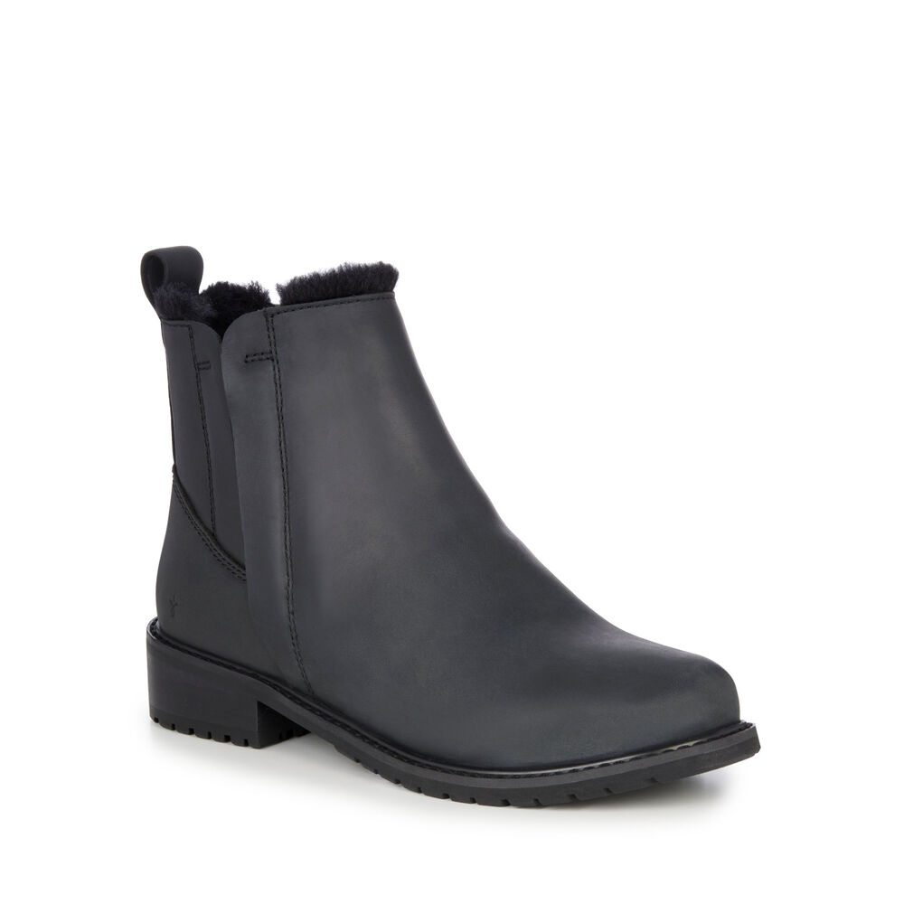 Bottes Emu Pioneer Cuir Femme Noir | 89271-MZQB