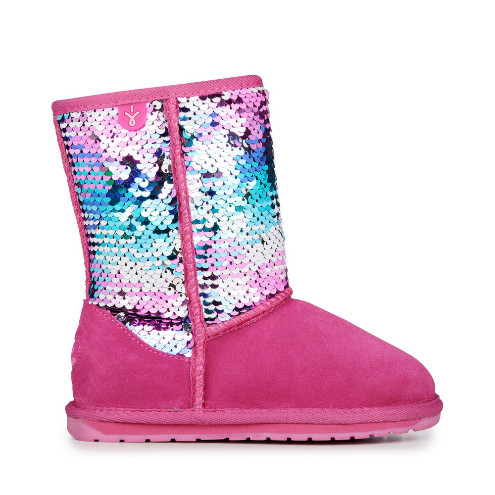 Bottes Emu Wallaby Sequin Enfant Rose Foncé | 20946-BYSO