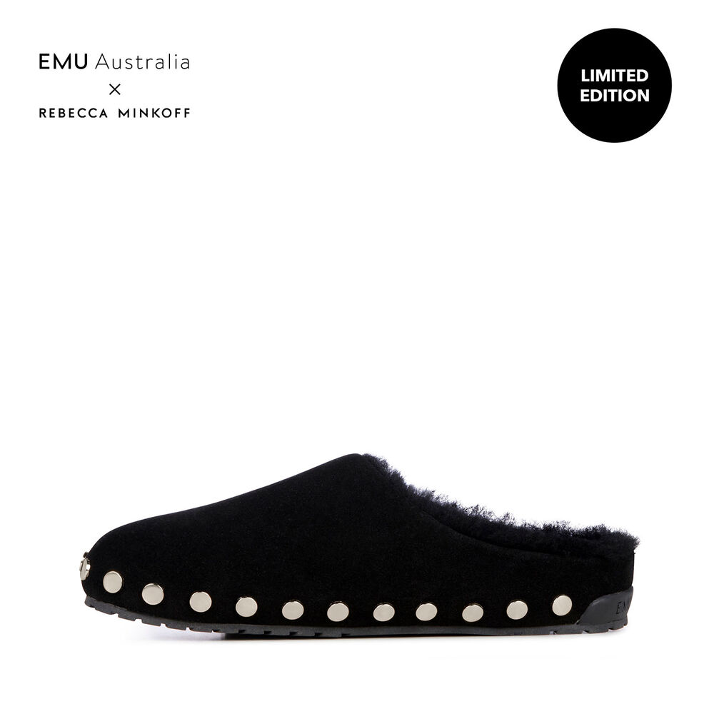 Chaussons Emu Monch Stud Femme Noir | 40683-XJWF